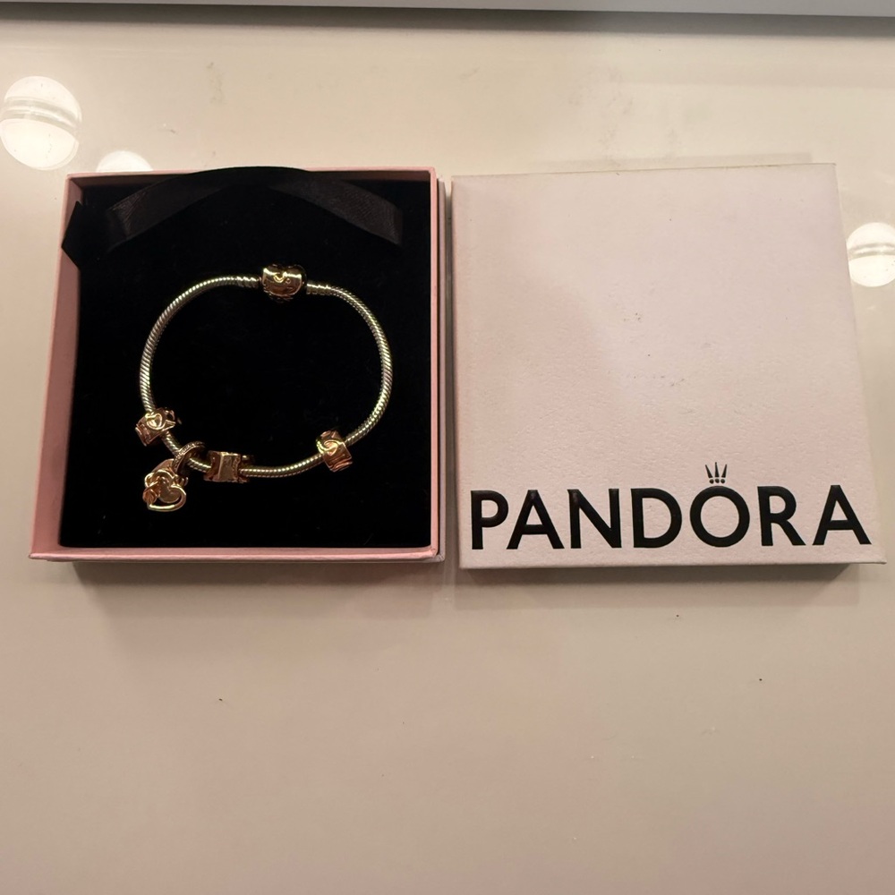 Pandora Gold and Silver with 2 Charms Bracelet